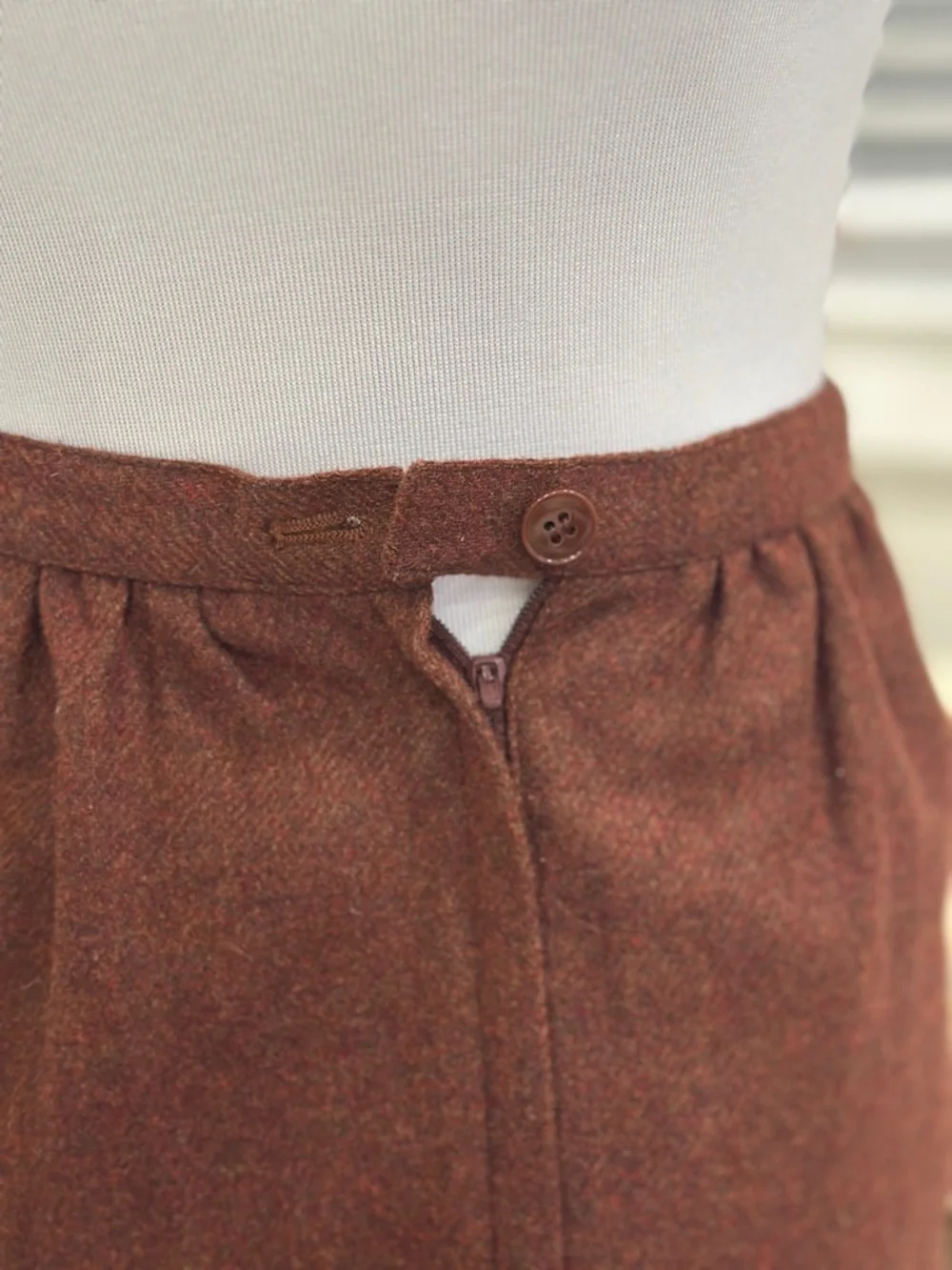 Vintage Wool Brown Midi Pencil Skirt